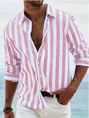 Camicia Uomo in Cotone a Righe Manica Lunga Casual
