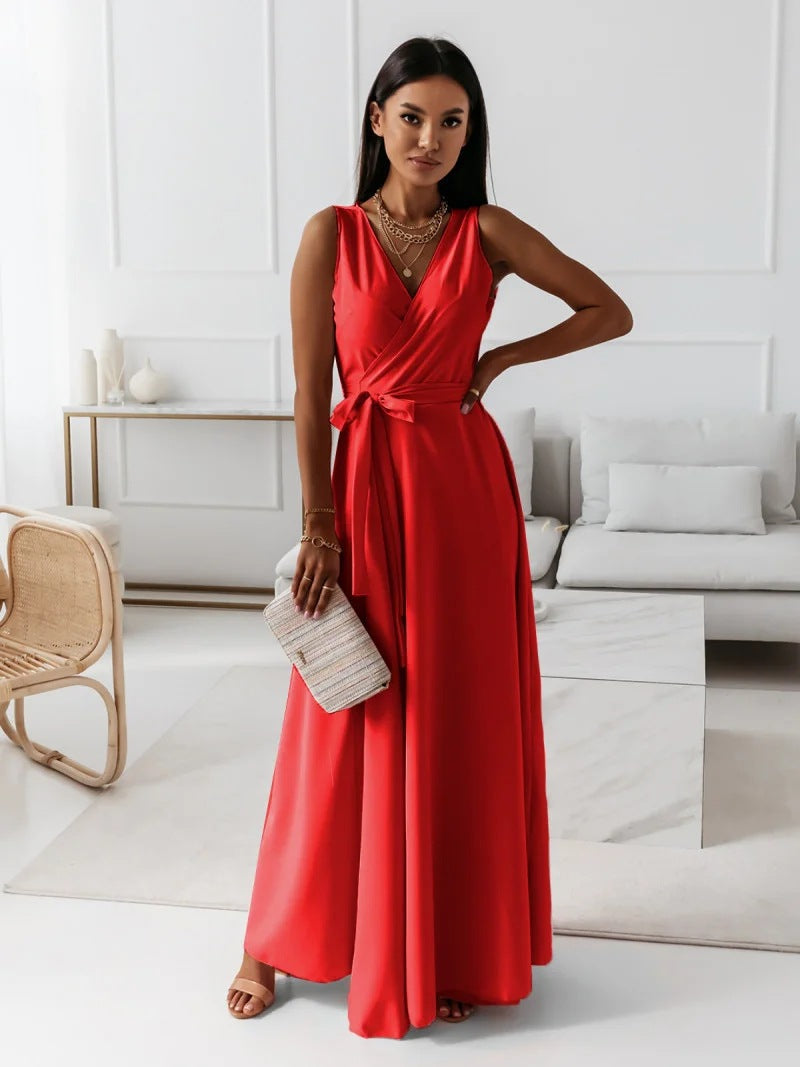 Abito Cocktail Donna Lungo Scollo a V Elegante - Vesarelli