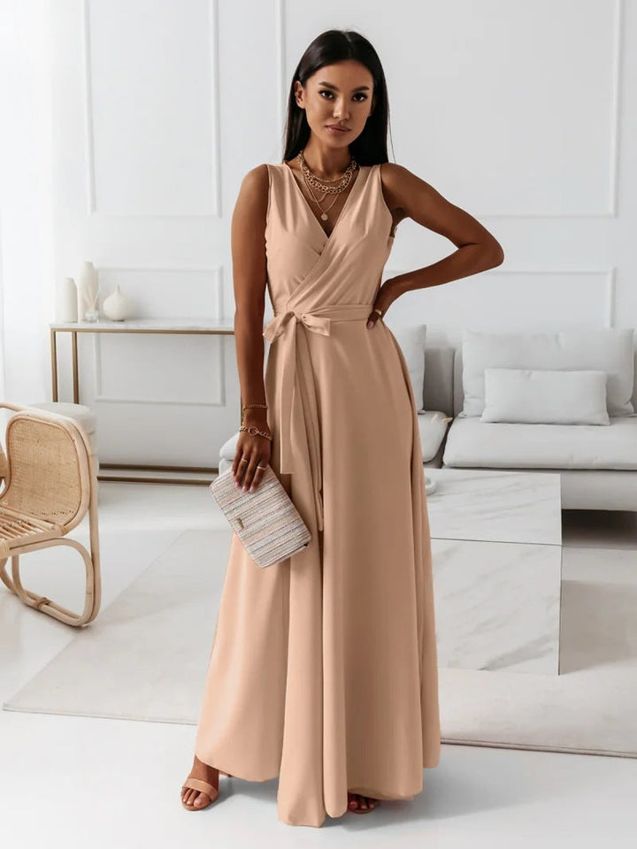 Abito Cocktail Donna Lungo Scollo a V Elegante - Vesarelli
