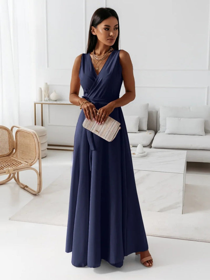 Abito Cocktail Donna Lungo Scollo a V Elegante - Vesarelli