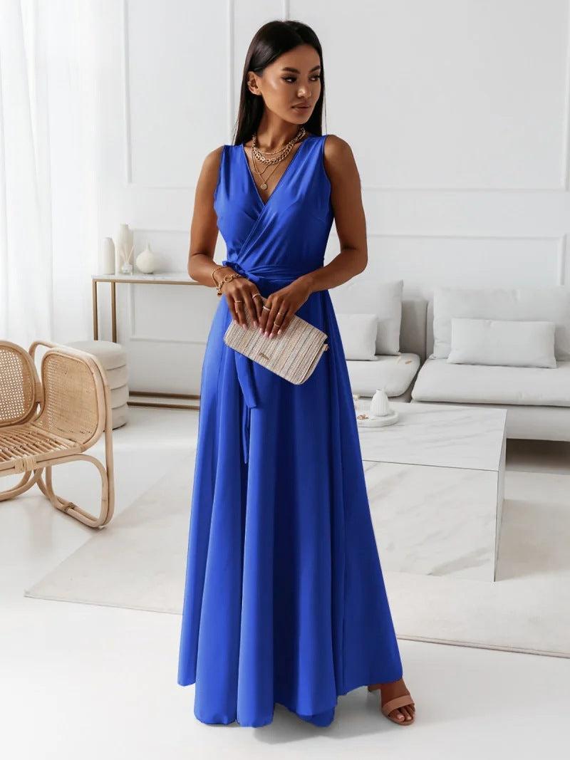 Abito Cocktail Donna Lungo Scollo a V Elegante - Vesarelli