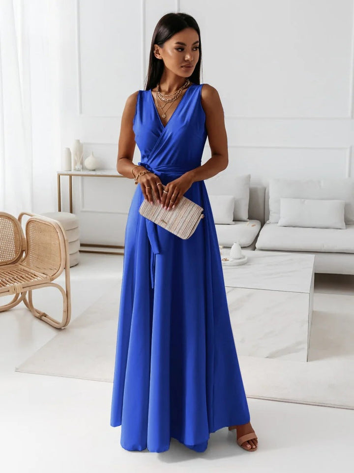 Abito Cocktail Donna Lungo Scollo a V Elegante - Vesarelli