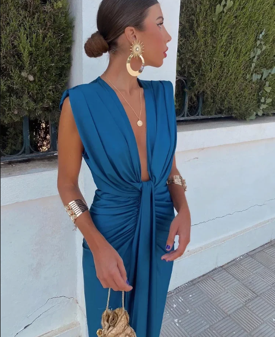 Abito da Festa Donna in Raso Elegante Scollo Classico - Vesarelli