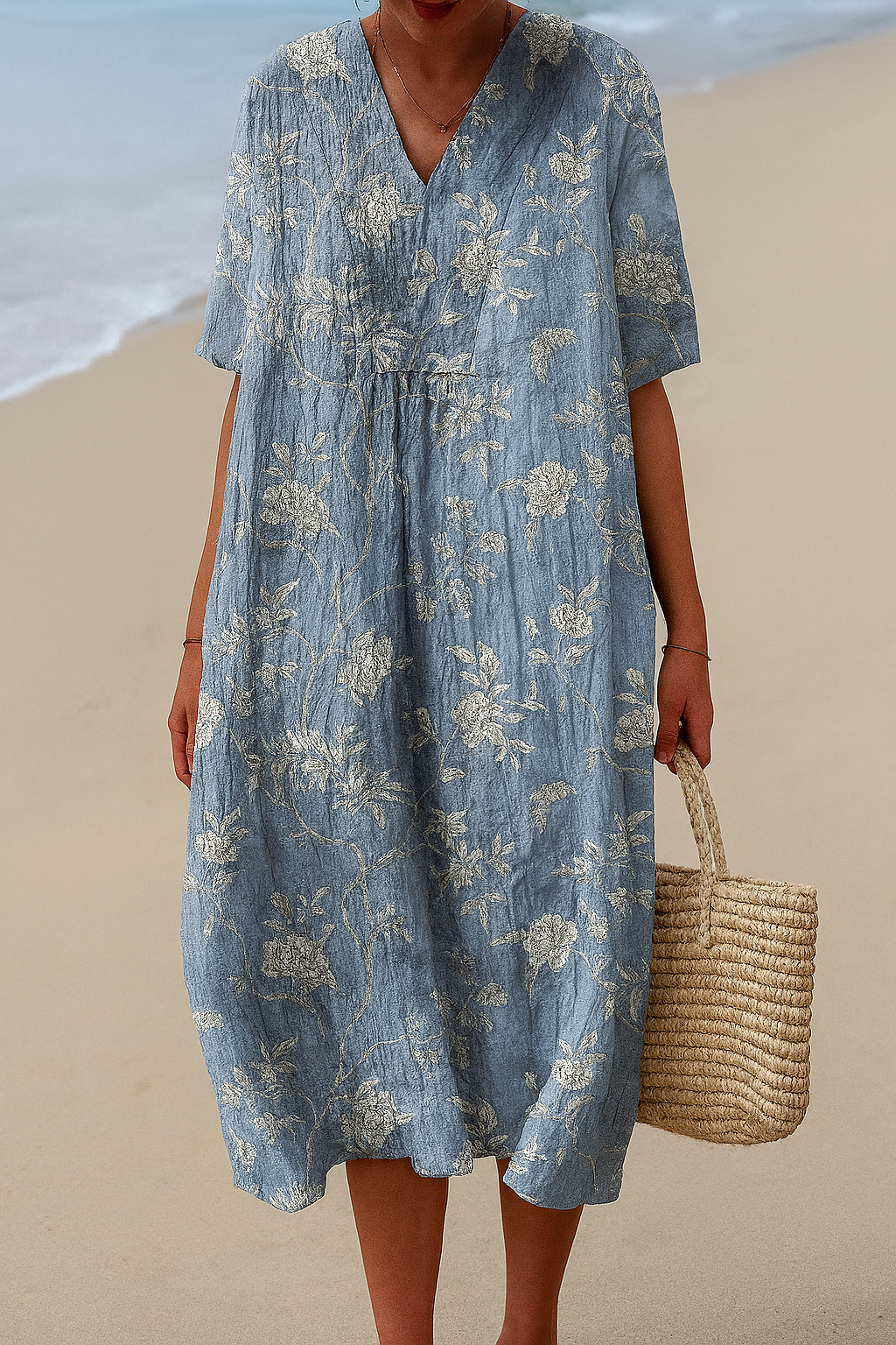 Abito Donna Elegante Tessuto Floreale Scollo Classico - Vesarelli