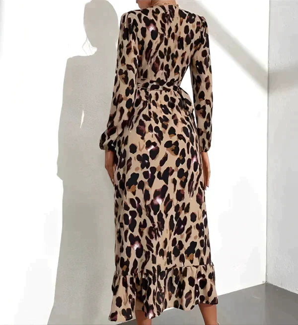 Abito Donna Stampa Animalier Scollo a V Stile Estivo Casual - Vesarelli