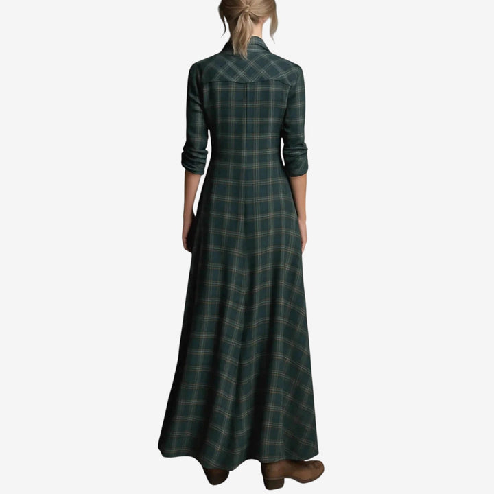Abito Lungo Donna a Quadri Casual con Colletto - Vesarelli