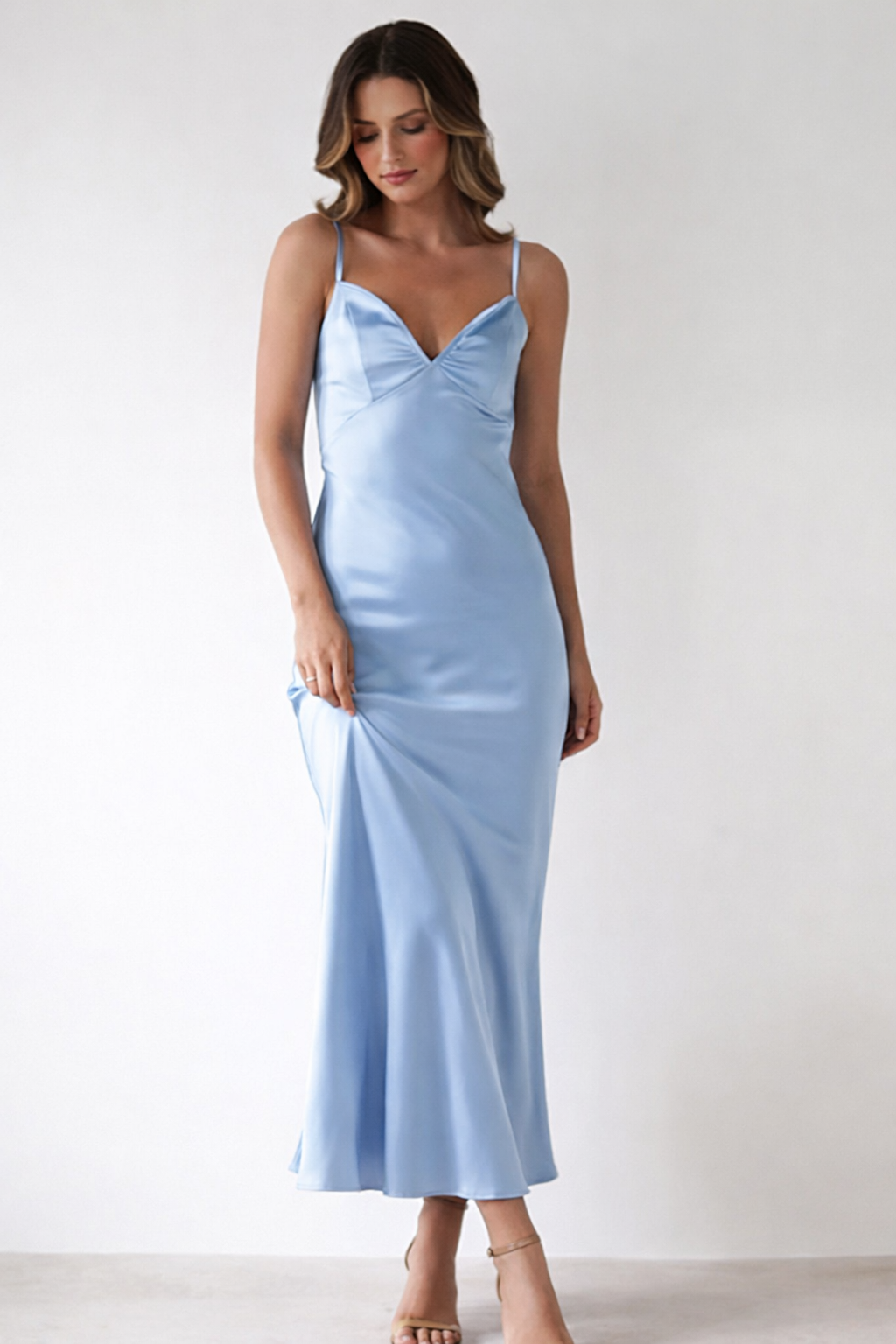 Abito Lungo Donna con Spalline Sottili Elegante - Vesarelli
