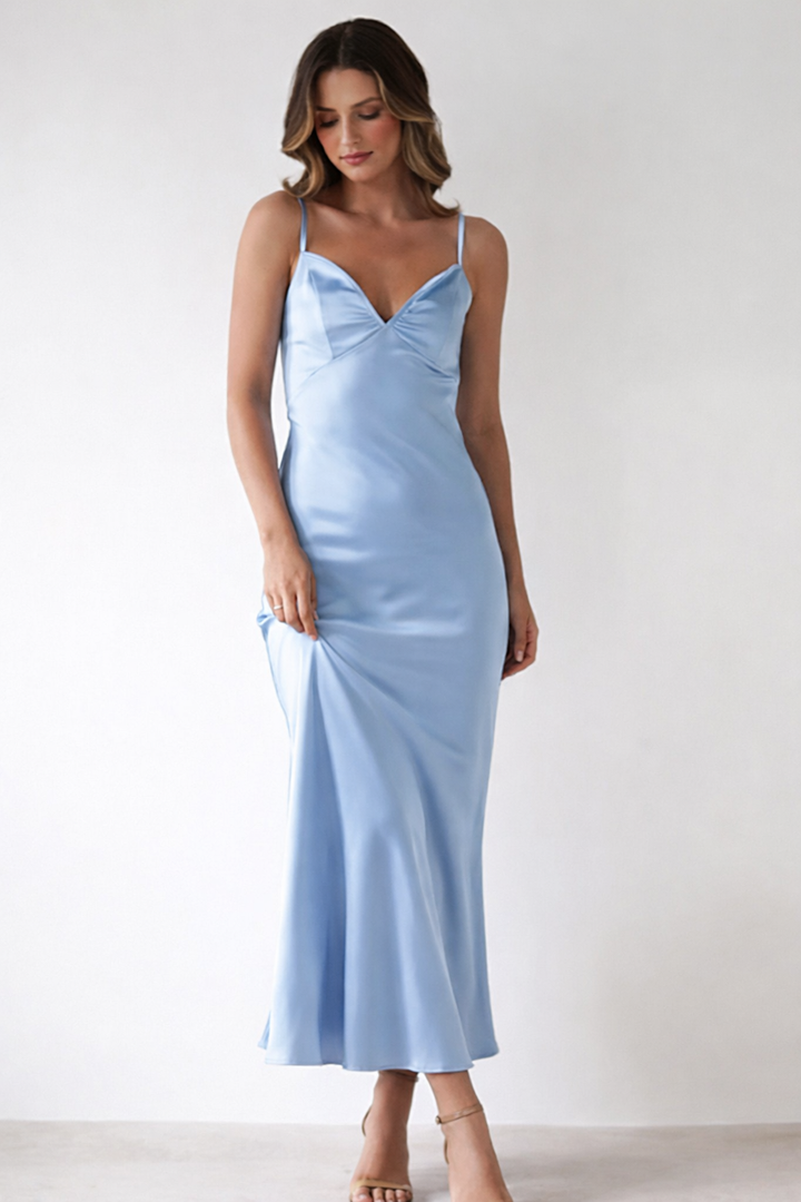 Abito Lungo Donna con Spalline Sottili Elegante - Vesarelli