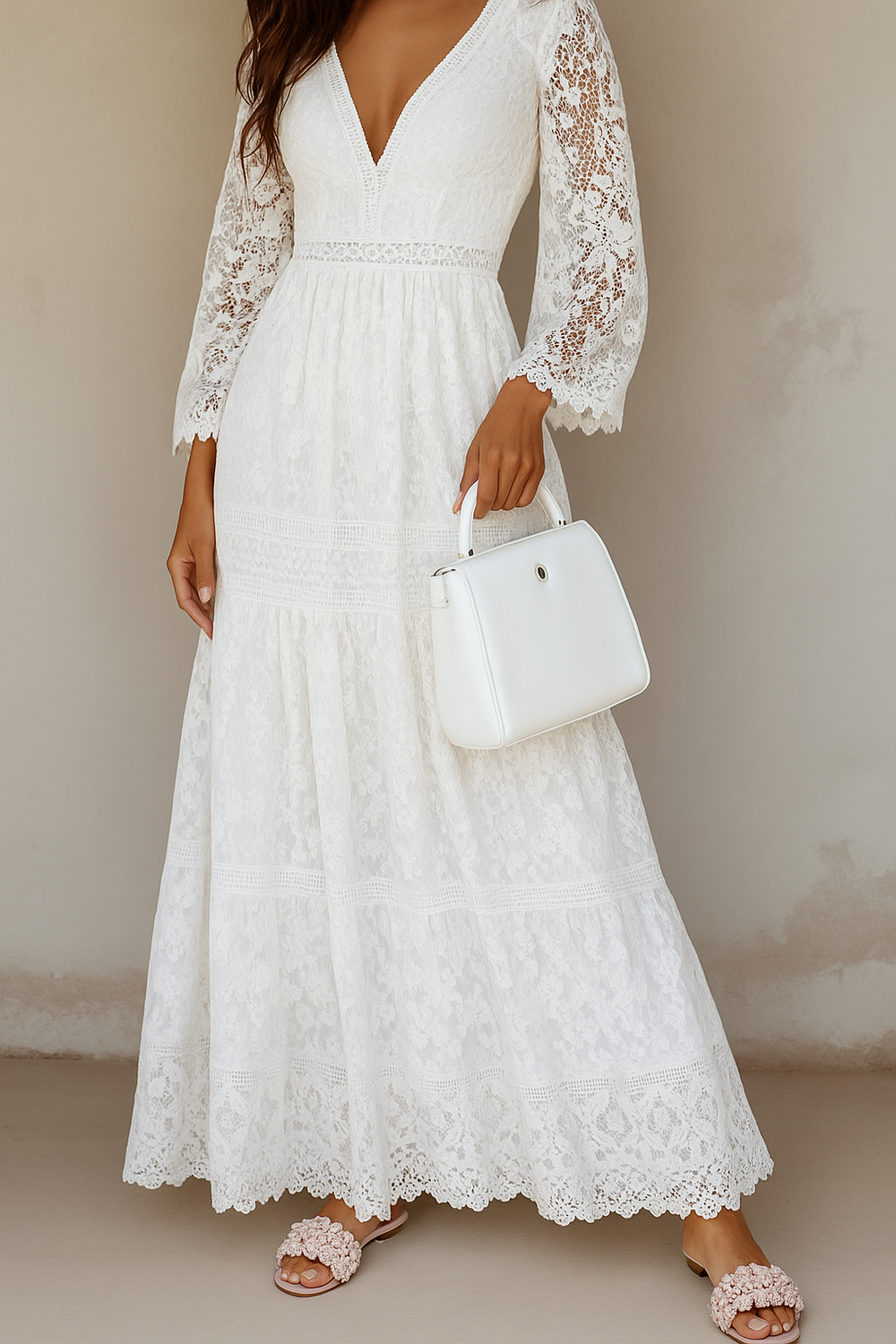 Abito lungo Donna in Tessuto Floreale Scollo a V Stile Boho - Vesarelli