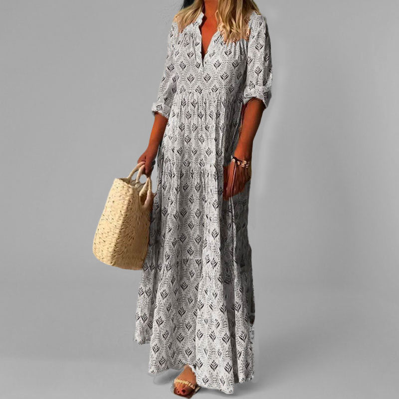 Abito lungo Donna Leggero Vestibilità Ampia Scollo a V Manica Lunga - Vesarelli
