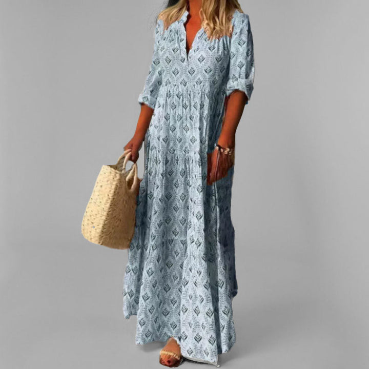 Abito lungo Donna Leggero Vestibilità Ampia Scollo a V Manica Lunga - Vesarelli