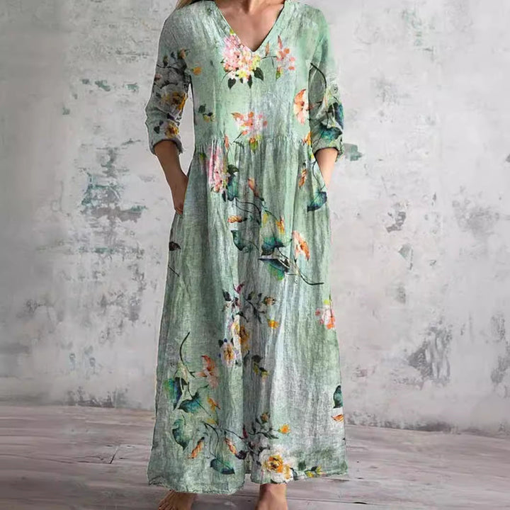 Abito lungo Donna Scollo a V Stile Boho Estivo - Vesarelli