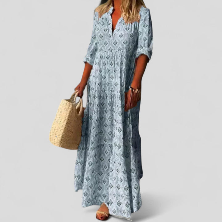 Abito Maxi Donna Motivo Etnico Maniche Versatili - Vesarelli