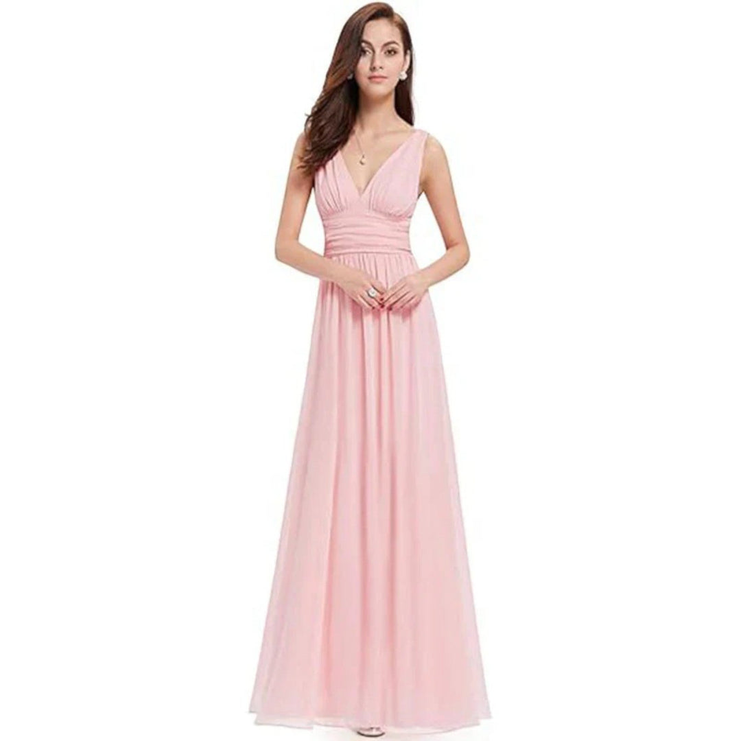 Abito Maxi Donna Scollo a V Stile Elegante Classico - Vesarelli