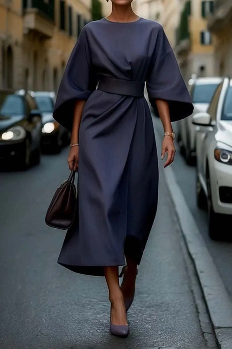 Abito Midi Donna Manica Larga Vestibilità Definita Elegante - Vesarelli