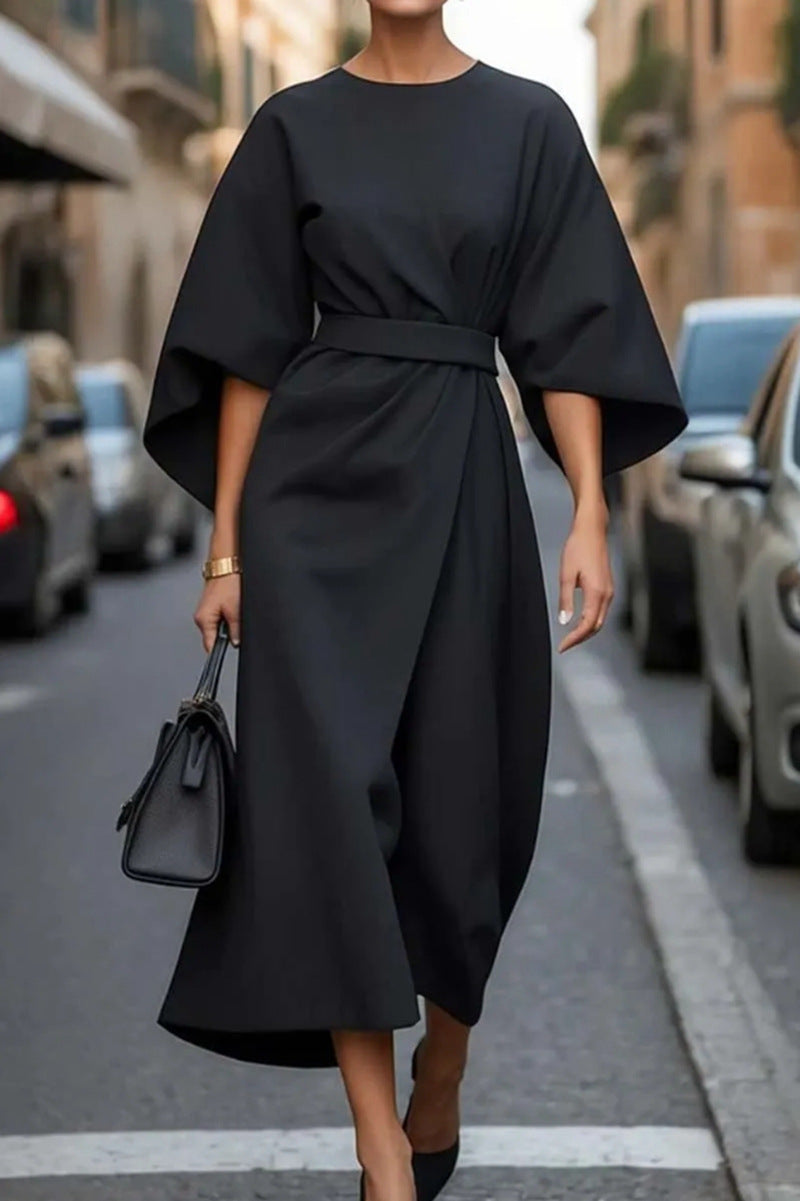 Abito Midi Donna Manica Larga Vestibilità Definita Elegante - Vesarelli