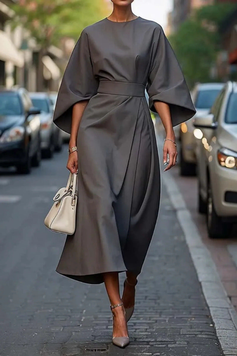 Abito Midi Donna Manica Larga Vestibilità Definita Elegante - Vesarelli