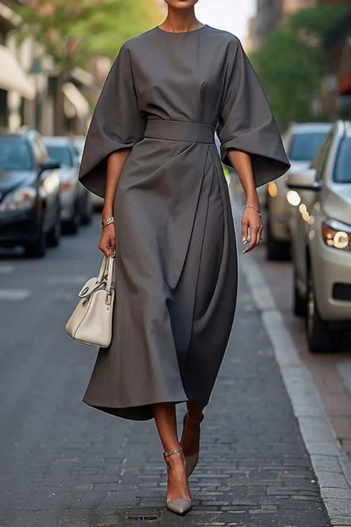 Abito Midi Donna Manica Larga Vestibilità Definita Elegante - Vesarelli