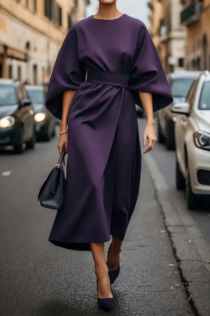 Abito Midi Donna Manica Larga Vestibilità Definita Elegante - Vesarelli