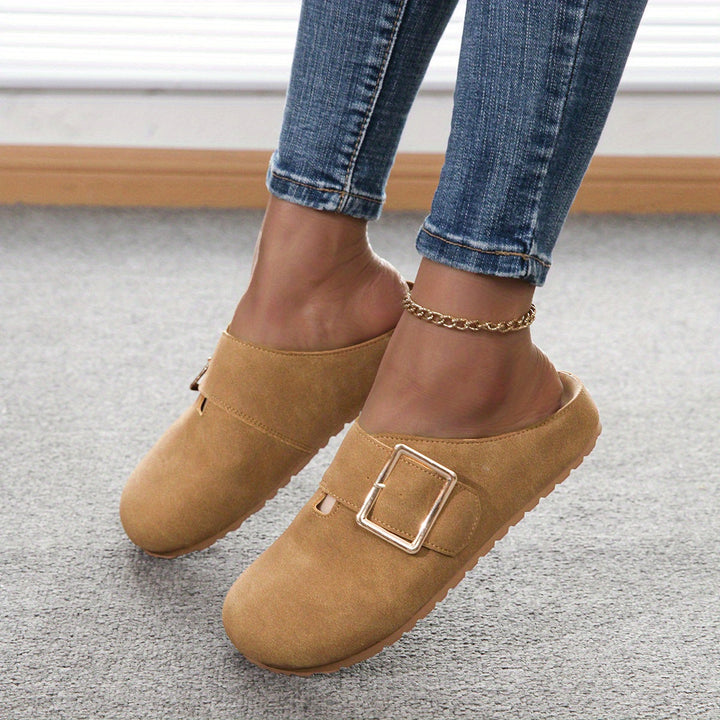 Mules Donna Tessuto Confortevole Cinturino Fibbie Morbida Soletta