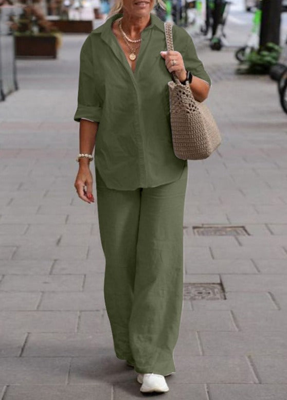 Completo Donna Cotone Camicia e Pantaloni Coordinati Autunnale - Vesarelli