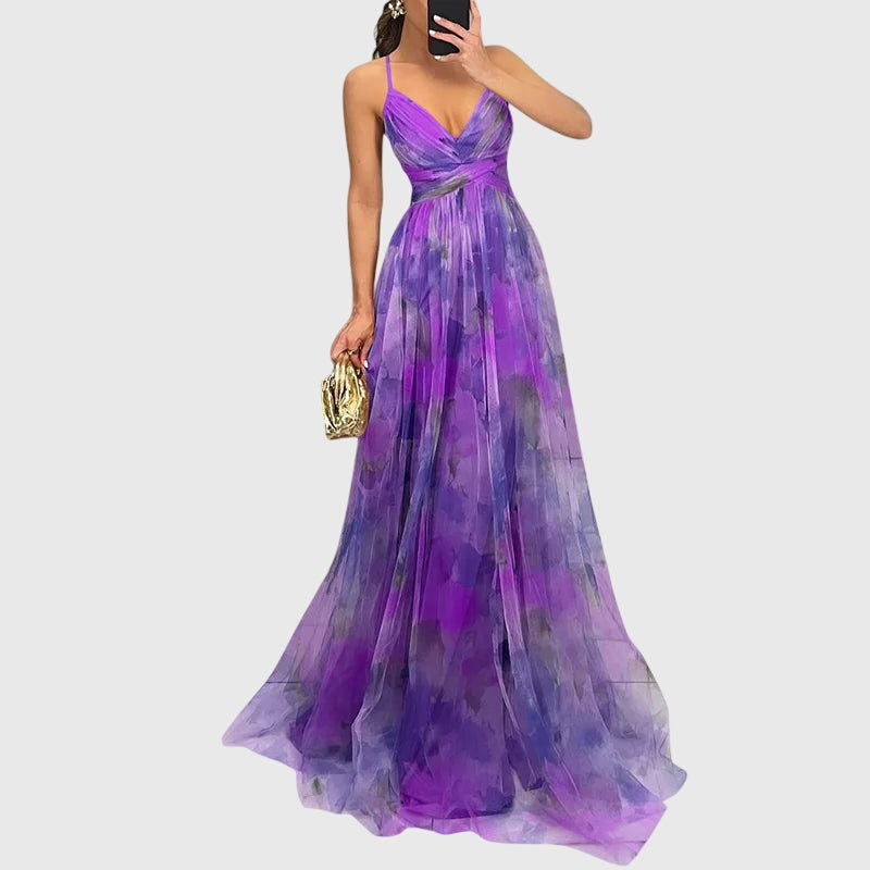 Abito Maxi Donna in Tessuto Stampa Botanica Linea Allungante