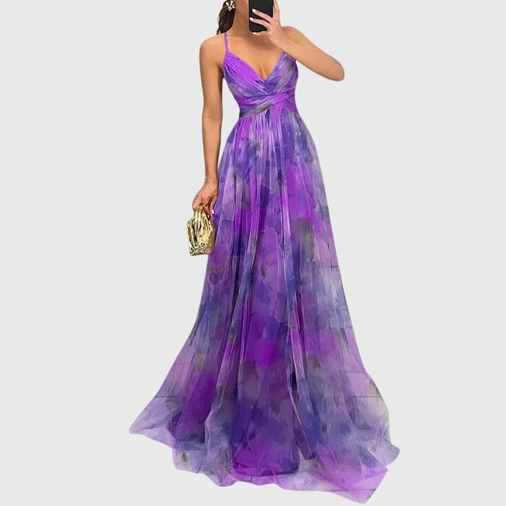 Abito Maxi Donna in Tessuto Stampa Botanica Linea Allungante