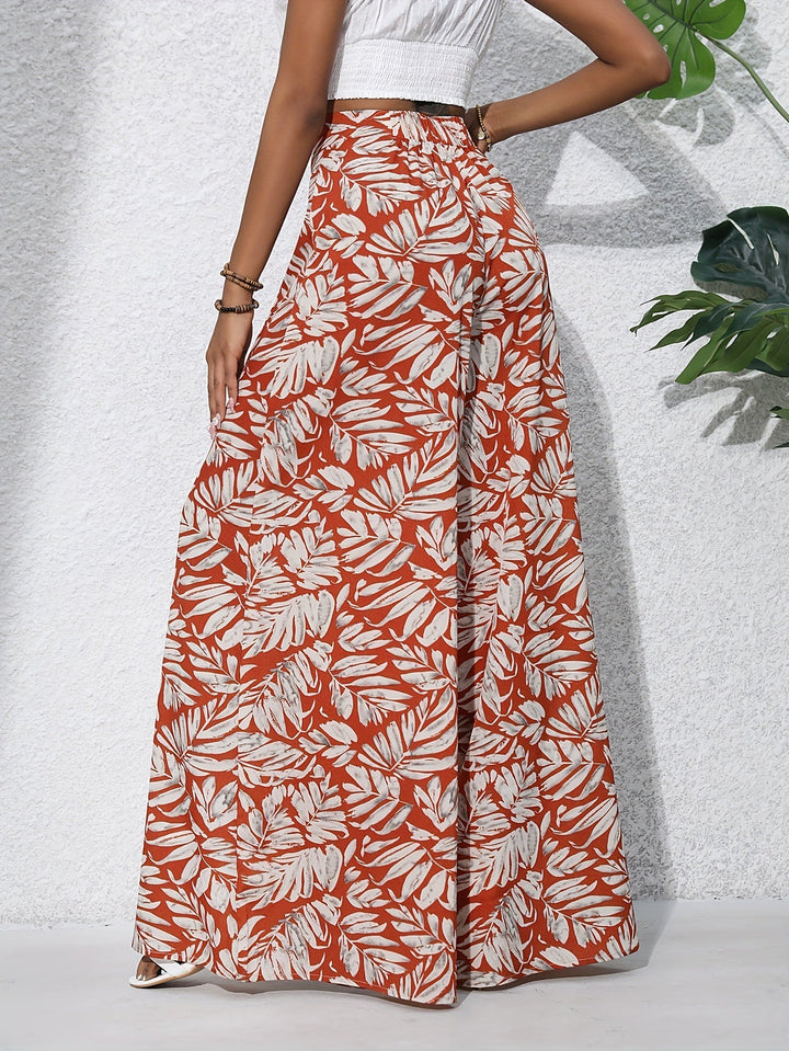 Pantaloni Donna Larga Stampa Tropicale Stile Boho Estivo