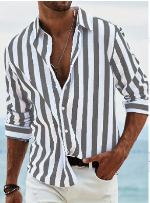 Camicia Uomo in Cotone a Righe Manica Lunga Casual