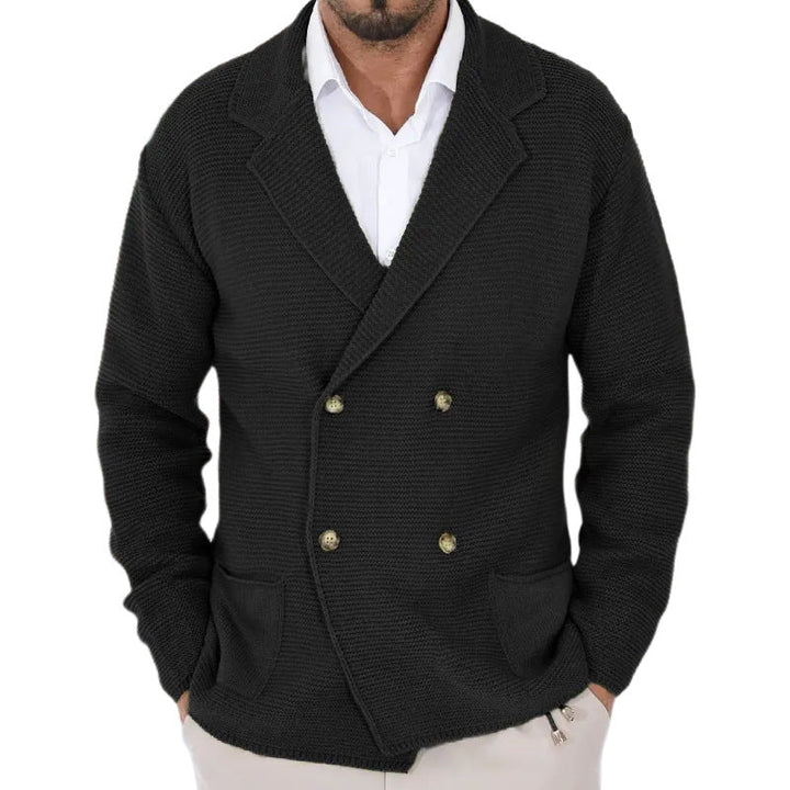 Cardigan Uomo Maglione Leggero Maglia Doppiopetto Aderente Colletto