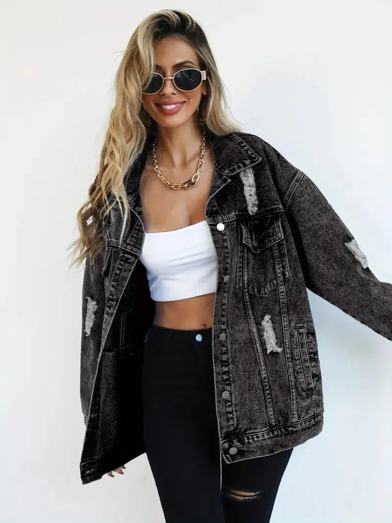Giacca Donna Denim Impermeabile Foderata Oversize