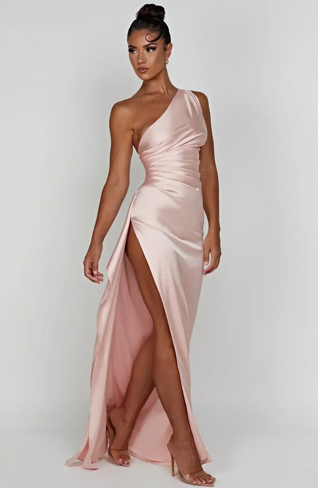 Abito Maxi Donna Satinato Asimmetrico Elegante