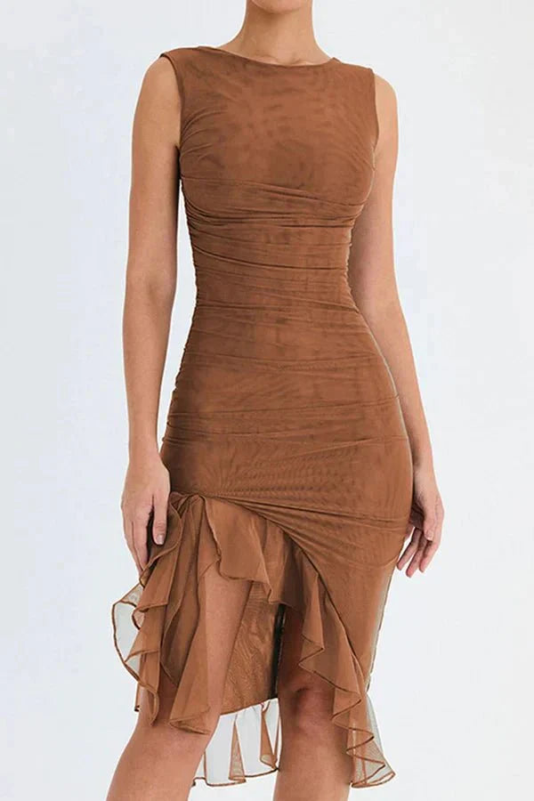 Abito Midi Donna Elegante Svasato Manica Corta