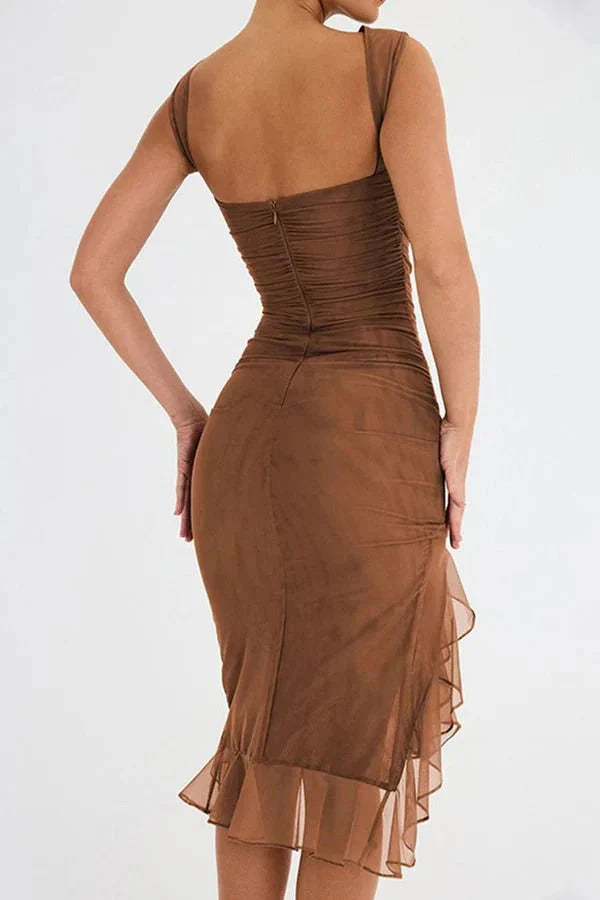 Abito Midi Donna Elegante Svasato Manica Corta