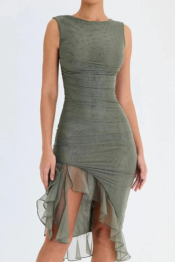 Abito Midi Donna Elegante Svasato Manica Corta
