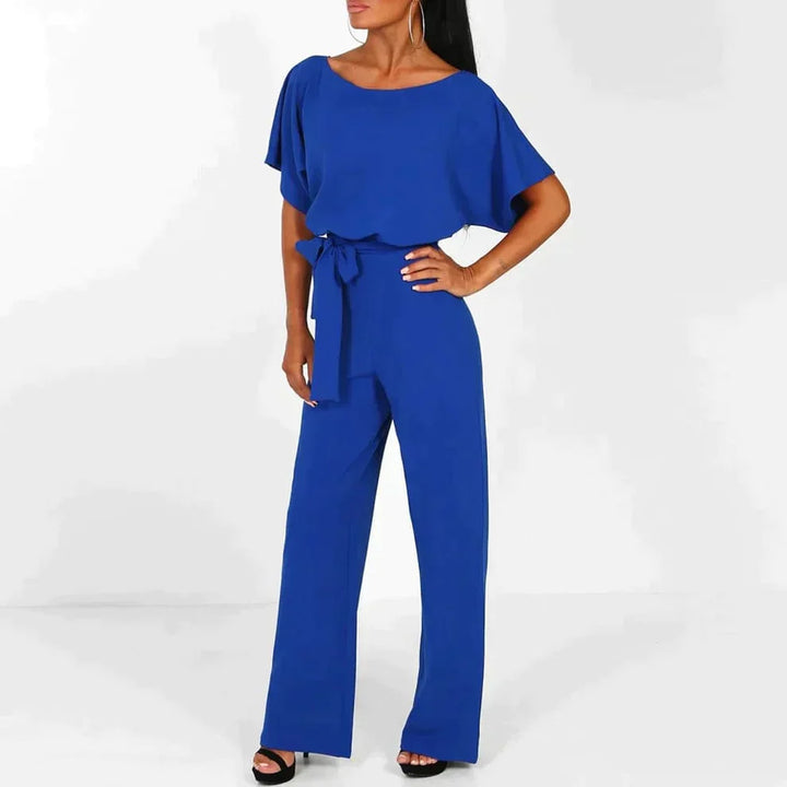 Tuta Elegante Donna con Cintura Manica Corta Gamba Larga