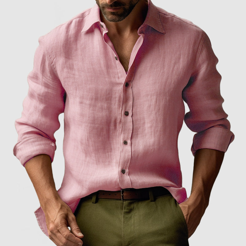 Camicia Uomo Vintage Maniche Lunghe Tessuto Traspirante