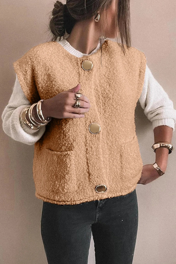 Gilet Donna Teddy con Bottoni Vestibilità Comoda