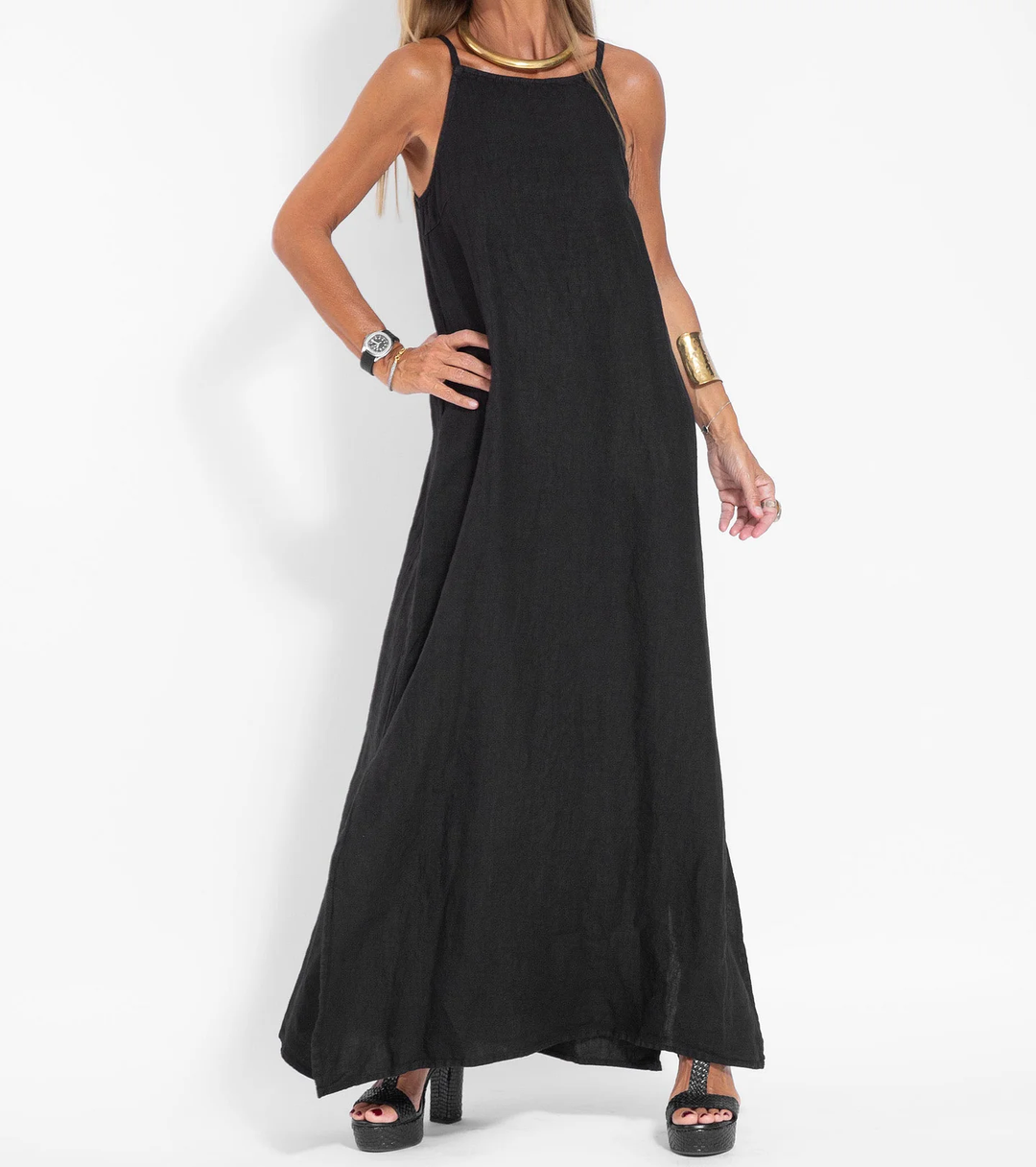Abito Maxi Donna Scollo All’americana Stile Casual Chic