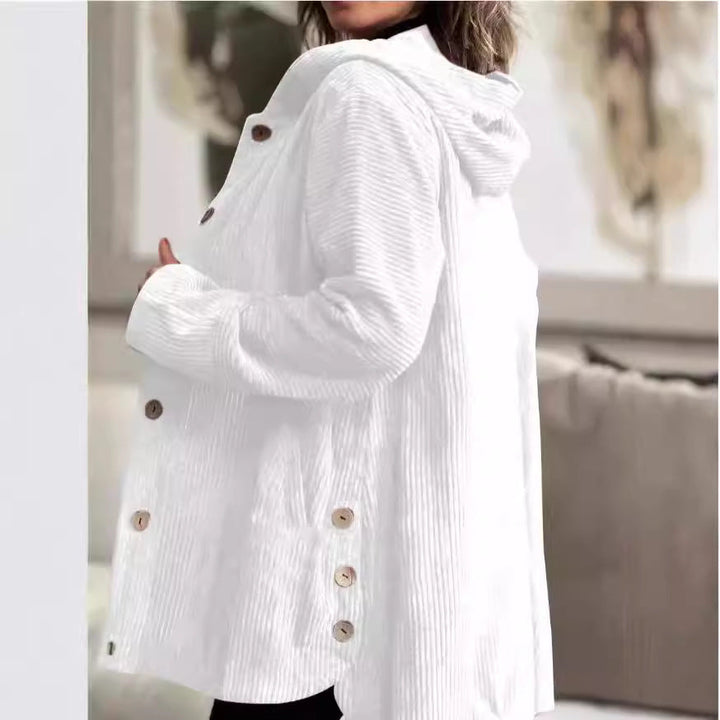 Giacca Donna in Velluto a Coste con Cappuccio Maglione Casual Media