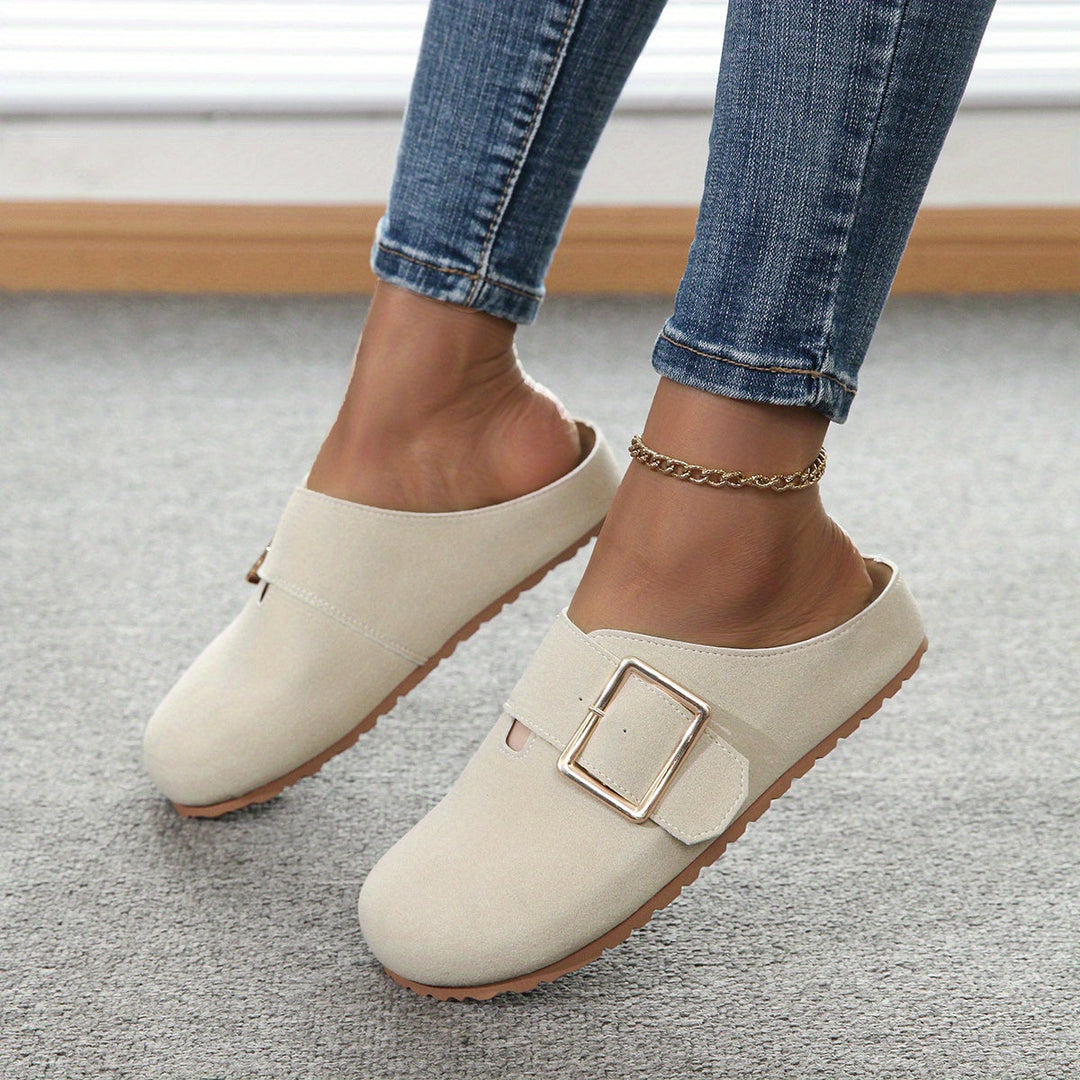 Mules Donna Tessuto Confortevole Cinturino Fibbie Morbida Soletta