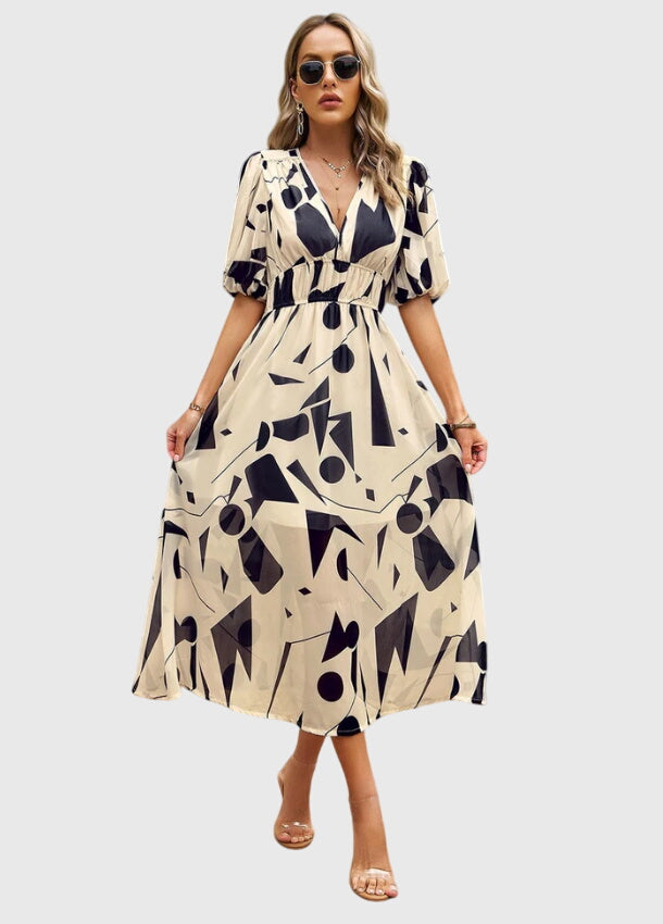 Abito Midi Donna in Tessuto Floreale Taglio Valorizzante