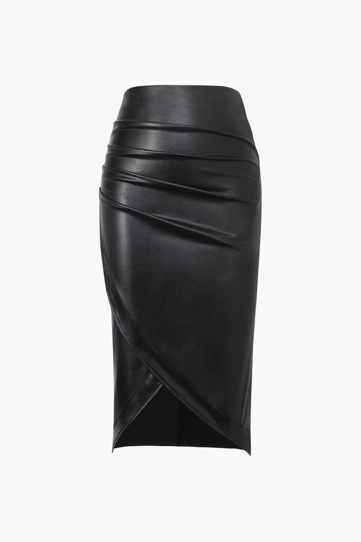 Gonna Midi Donna in Similpelle Aderente Asimmetrica Intrecciata - Vesarelli