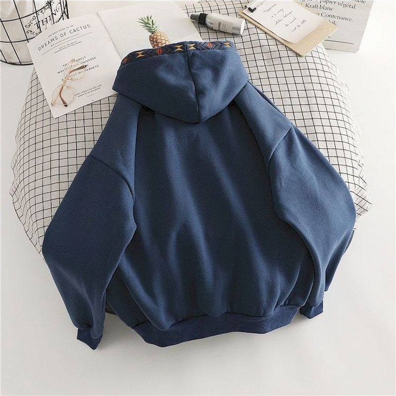 Felpa Donna con Cappuccio Spessa Ricamata Vestibilità Oversize