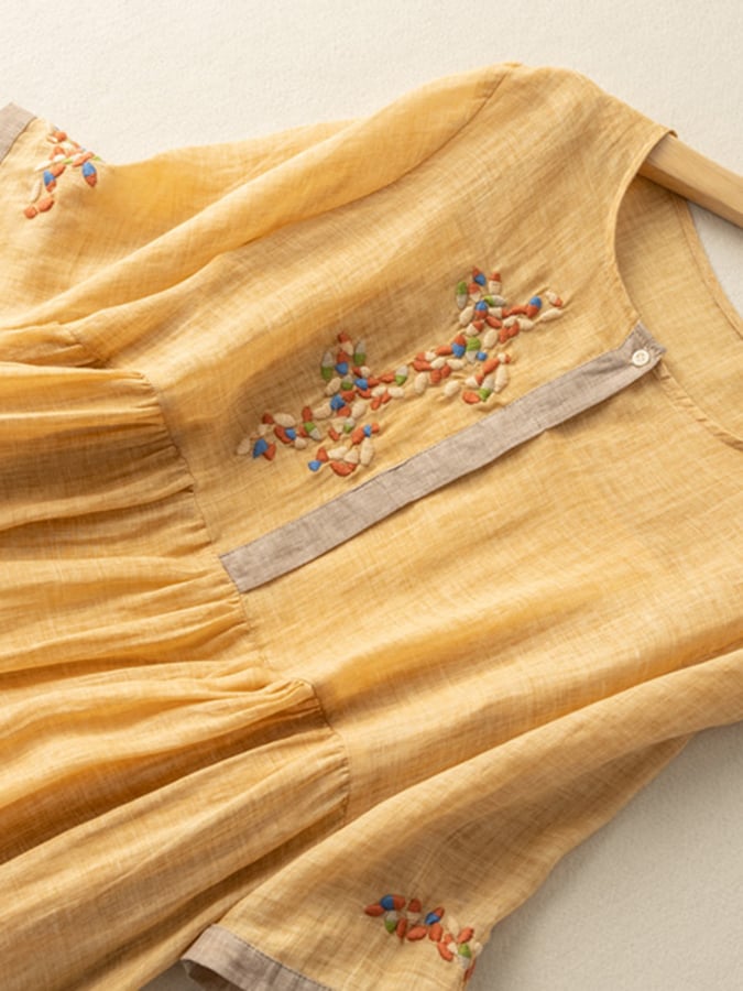 Abito Donna in Cotone e Lino Ricamato Vestibilità Comoda