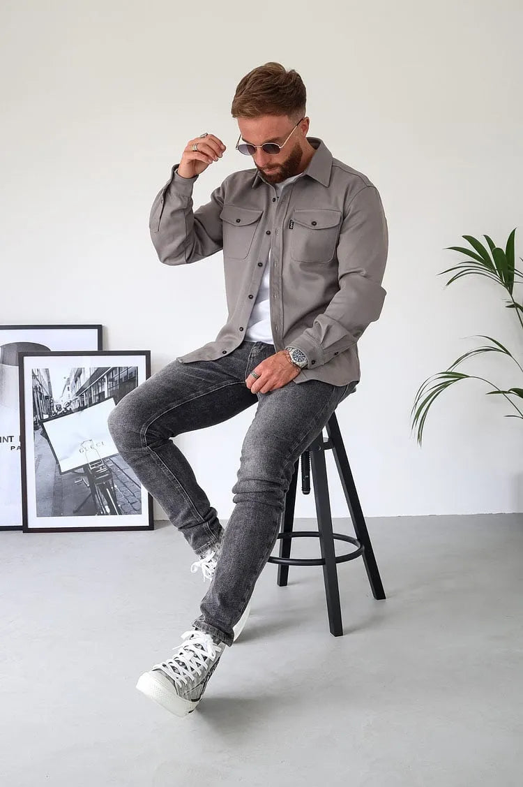 Camicia Uomo Bottoni Eleganti Tessuto Morbido Classica