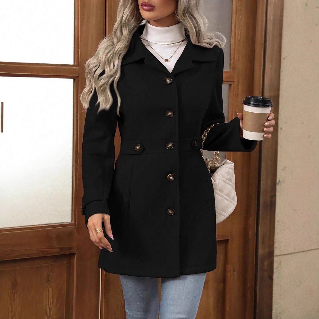 Cappotto Donna Monopetto Misto Lana Media Lunghezza con Revers