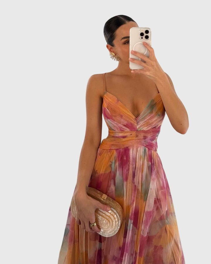 Abito Maxi Donna in Tessuto Stampa Botanica Linea Allungante