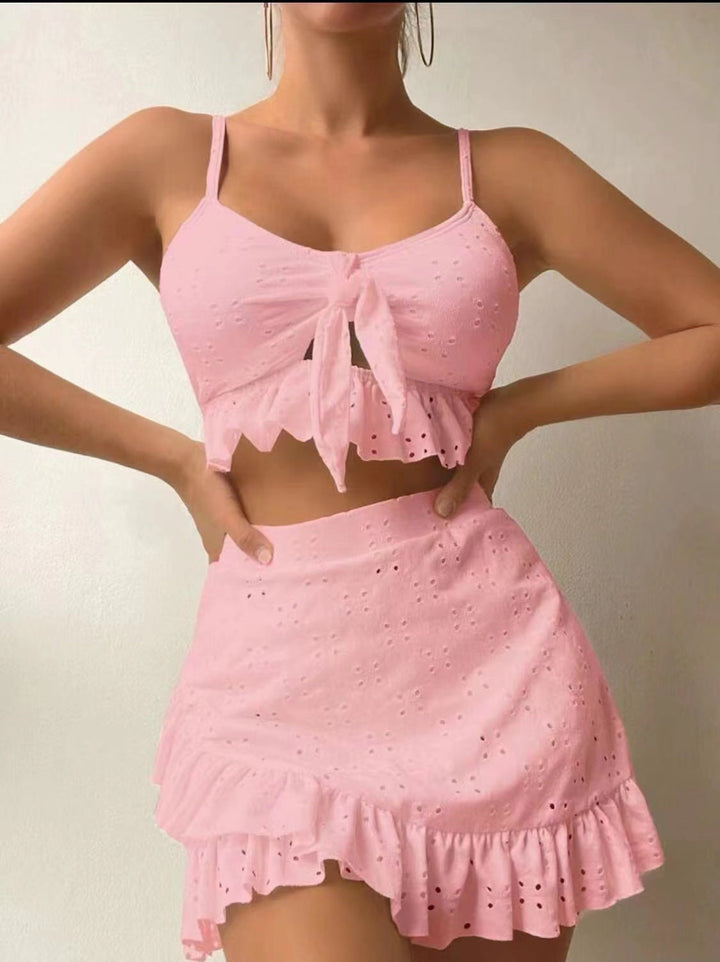 Set Costumi da Bagno Donna Tre Pezzi Tessuto Rugoso Elegante