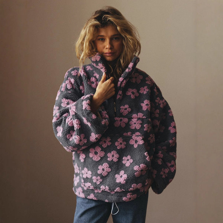Felpa Donna in Pile Casual con Cerniera e Tasca Frontale